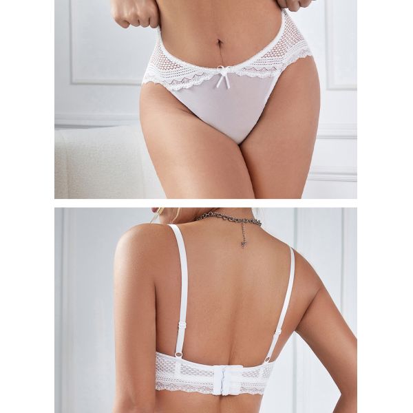 Women Sweet Sexy  Lingerie Set White Color Lace Sexy Lingerie Beautiful Underwear Matching Set Embroidered Lingerie for Women