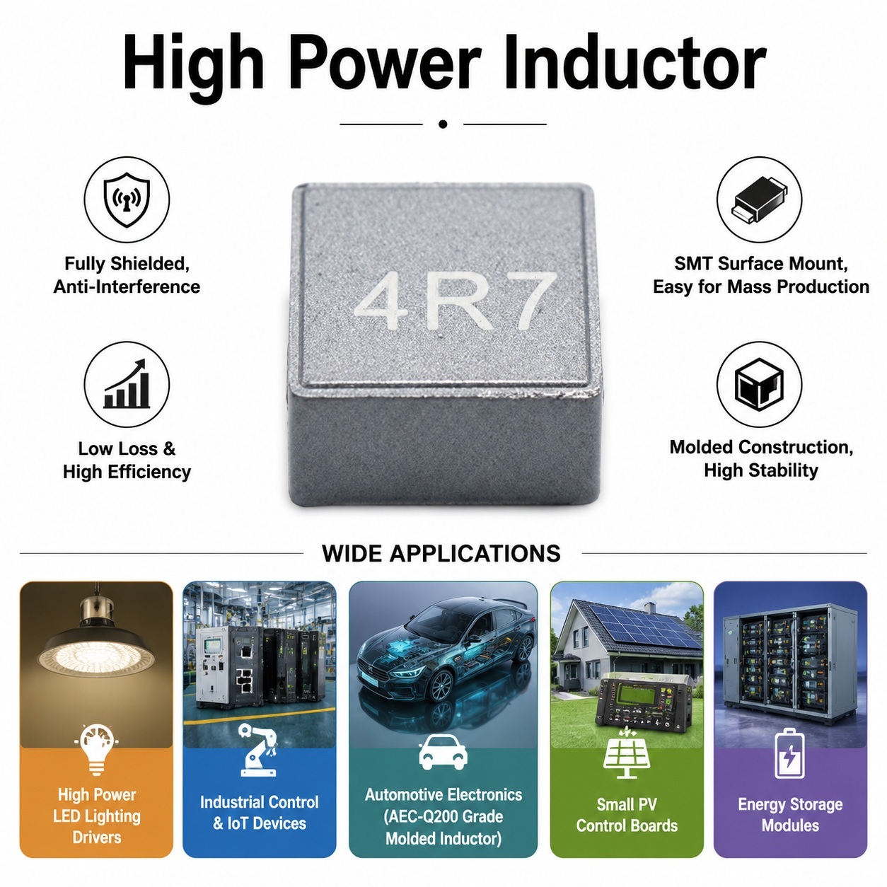 Miniature High Current SMD Inductor For Power Electronics And LED Lighting