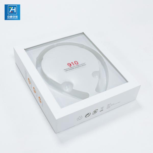 Embossing 0.3mm PVC Window Earphone Ivory Paper Boxes