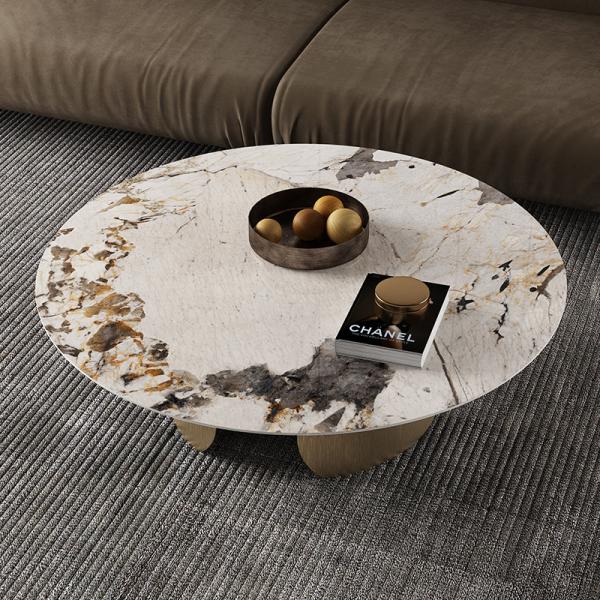 Extravagant 12mm Thick Round Rock Coffee Table Rock Plate Stainless Steel Foot
