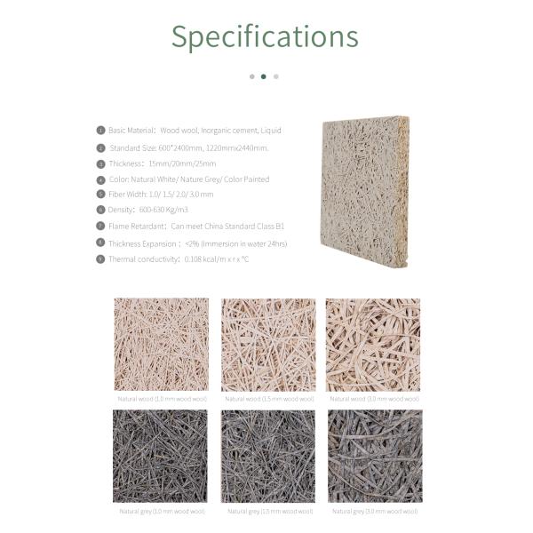 15 мм/ 20 мм/ 25 мм/ 35 мм деревянная шерсть и цементные акустические панели для поглощения звука