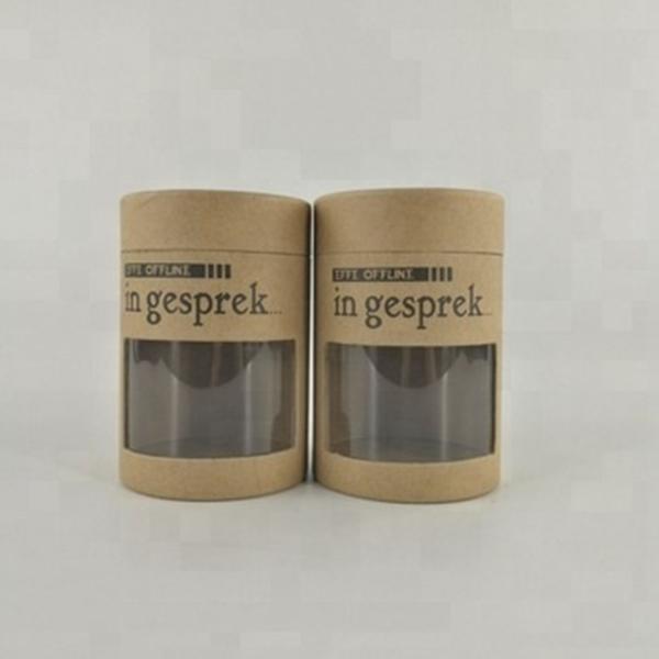 Kraft Round Packaging Box / Brown Cardboard Paper Tube PVC Window Cylinder Box