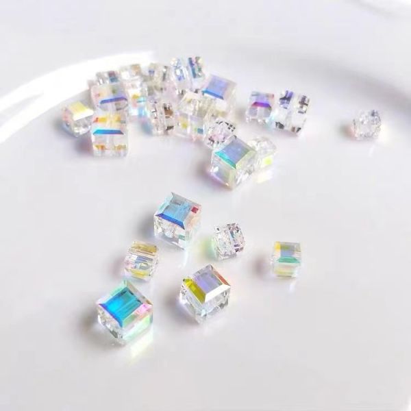 Crystal Square Glass Beads 4mm Cubic Beads Candy Diy Accessories Materials Loose Beads