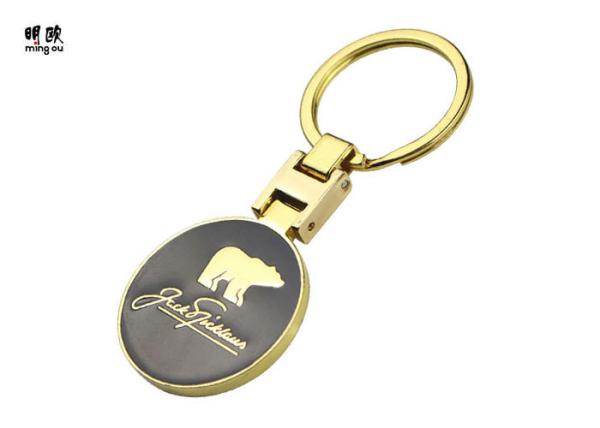 Gold Plating Metal Key Ring , Zinc Alloy Key Holder With Soft Enamel And 3D Bear