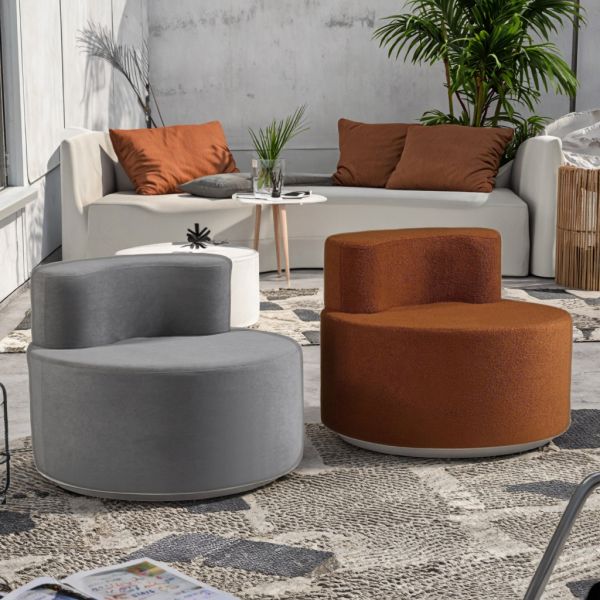 Modern Single Seat Round Tufted Chesterfield Sofa Fabric Lazy Sofa Bag Sofa Balcony Leisure Seat Single Chair for Bedroom