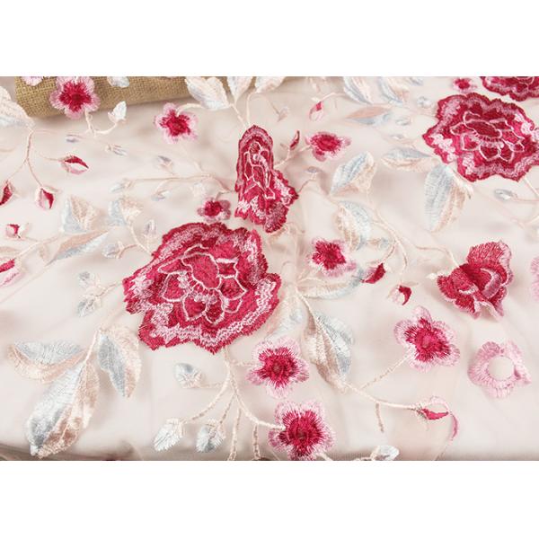 Ткань шнурка Тюль красной розы полиэстера вышитая химикатом для платья свадьбы