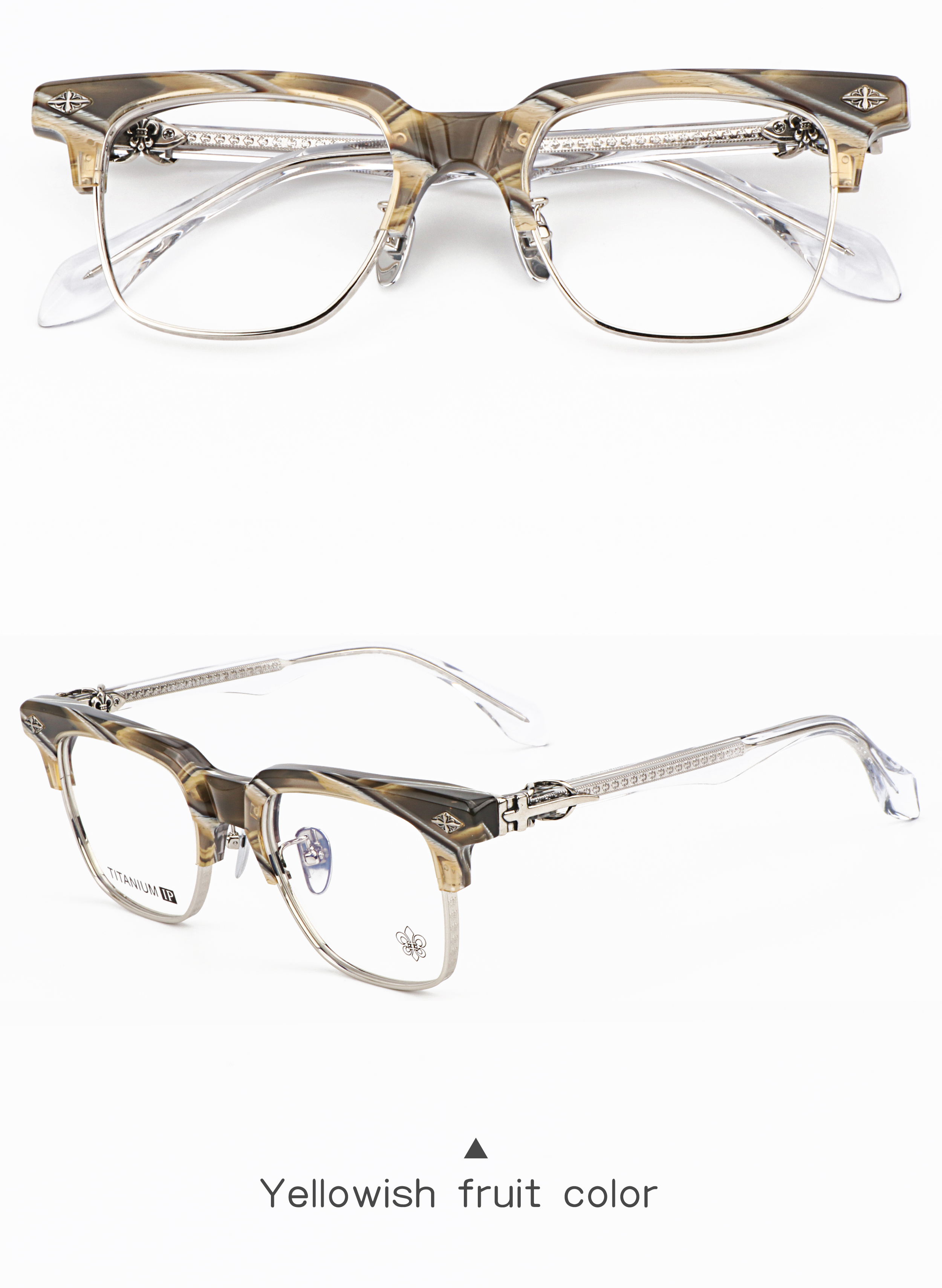 Marble White Frame Unisex Punk Style Square Semi-Rimless Marble Print Anti-Blue Light Blocking Prescription Reading Glasses