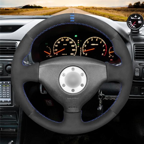 Hand Sewing Black Soft Suede Dot Marker Steering Wheel Cover for Mitsubishi Lancer Evolution EVO 4 5 6 1998 1999 2000 V VI