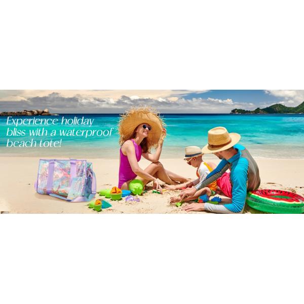 Beach Bag 26L Large Iridescent Waterproof Beach Tote Bag For Women With Zipper & Phone Pouch Sand/Tip-Proof Crossbody