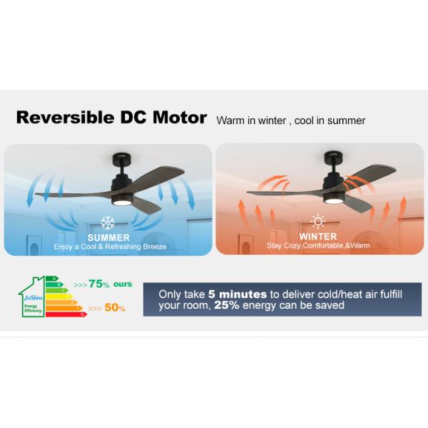 Controle remoto inteligente lâmina de madeira ventoinha de teto luz com 6 velocidades e DC motor de cobre