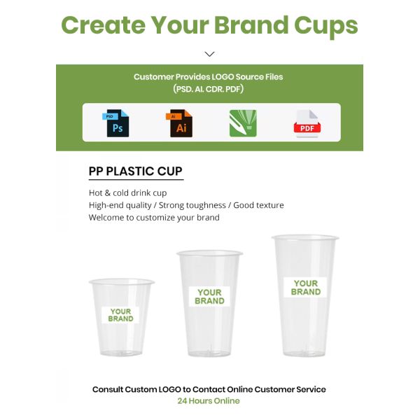 Custom Printing Logo 500ml 700ml Boba Bubble Tea Cups PP Plastic Cups