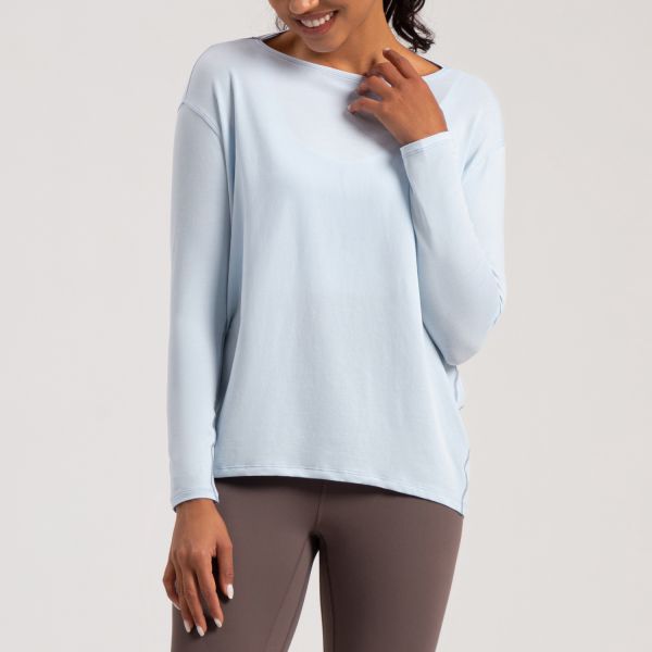 Long Sleeve Loose Fit Athletic Top Soft Modal Blend Breathable Light Blue for Women