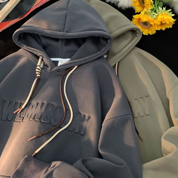 Support Customization Winter Embroidered Alphanumeric Knitted Polyester/Cotton Hoodies Thick Raised Prints Oversized Fit