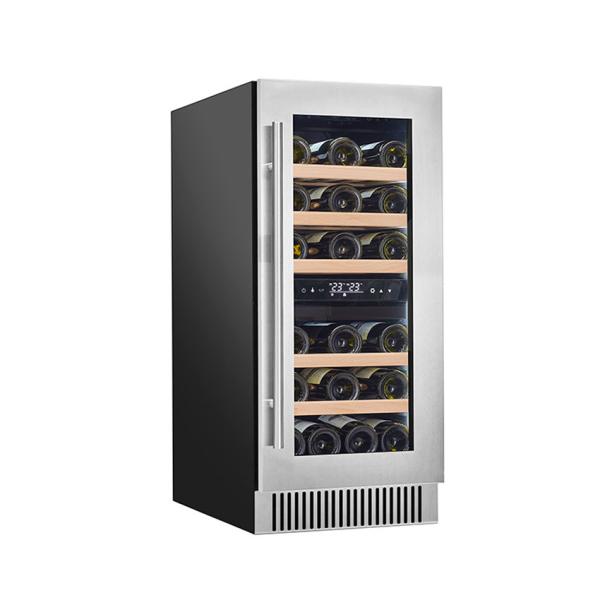 ETL Certificate Electronic Temperature Wine Display Cooler With Glass Door And Wood Shelving Material