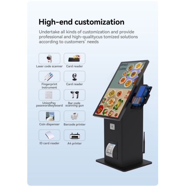 21.5 inch Desktop Self Ordering Pos Printer Ordering Kiosk Digital Restaurant Menu Self Payment Kiosks