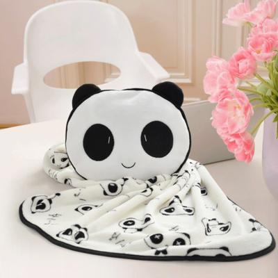 Panda Fleece Travel Blanket 2 In 1 Flannel Portable Pillow And Blanket
