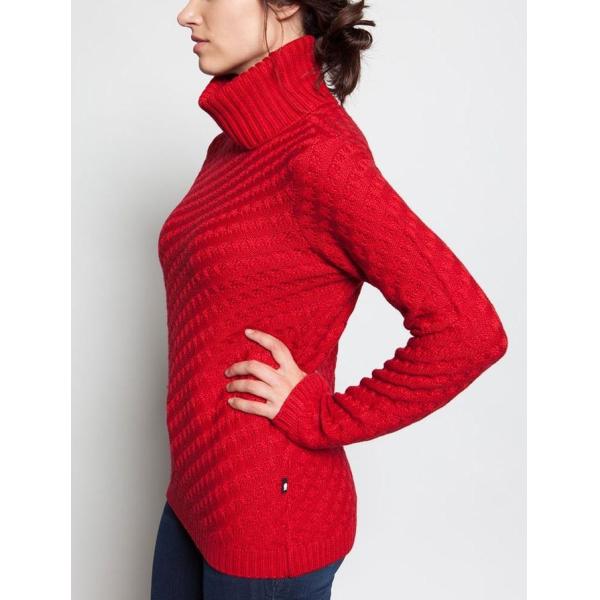Red High / Funnel Neck Jacquard Knit Sweater 50 Wool 50 Acrylic Material