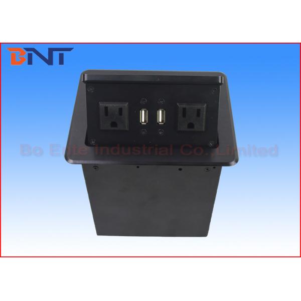 Desktop Pop Up Socket Box With USB Charger , Pop Up US Standard Plug