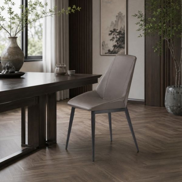 Commercial Crazy Horse PU Leather Dining Chair With Metal Frame For Restaurant