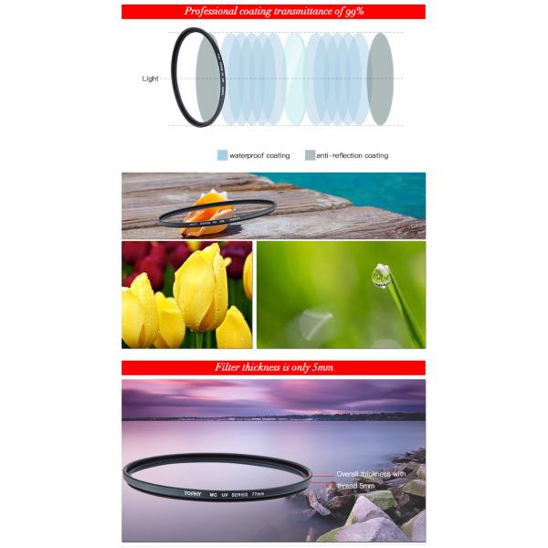 UV Protection Camera Lens UV Filter , 52mm Lens Filter Multi Coating Black Color