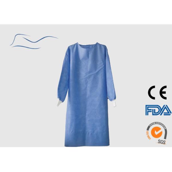 Medical Disposable Lab Gown , Knitted Cuffs Blue Disposable Lab Coats