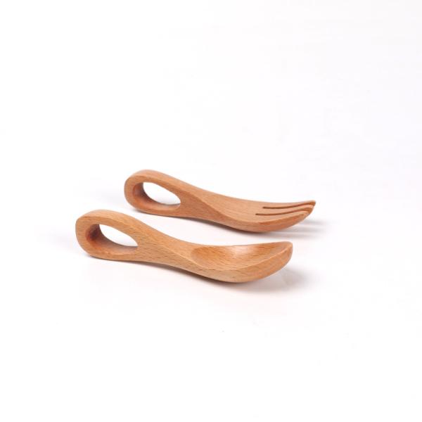0 - 12 Months BPA Free Wooden  Baby Spoon Fork Set Animal Shaped