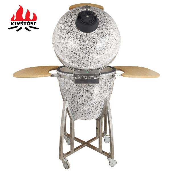 KIMSTONE Kamado-style Grill 21 Inch Black and White Floral Glaze Folding Side Shelves Durable and Reliable