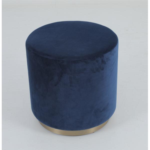 COM Fabric Upholstered Round Stool Antique Brass Recessed Base