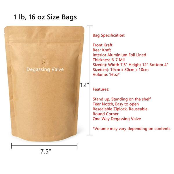 бумажный мешок кофе 16oz Biodegradable k стоит вверх плоское дно