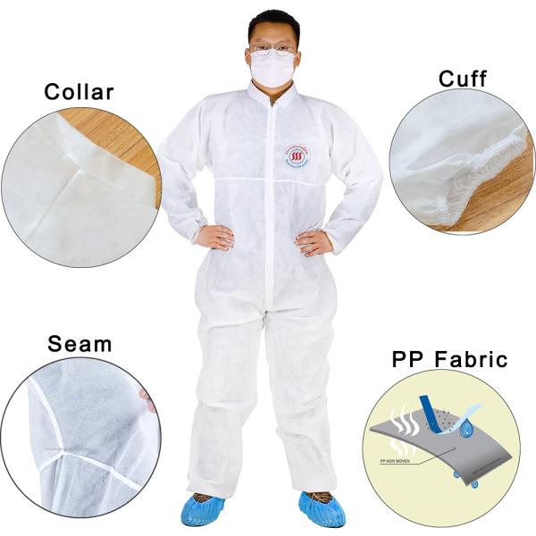 Laboratory Disposable PP Non Woven Coverall With Collar For Cleaning Room