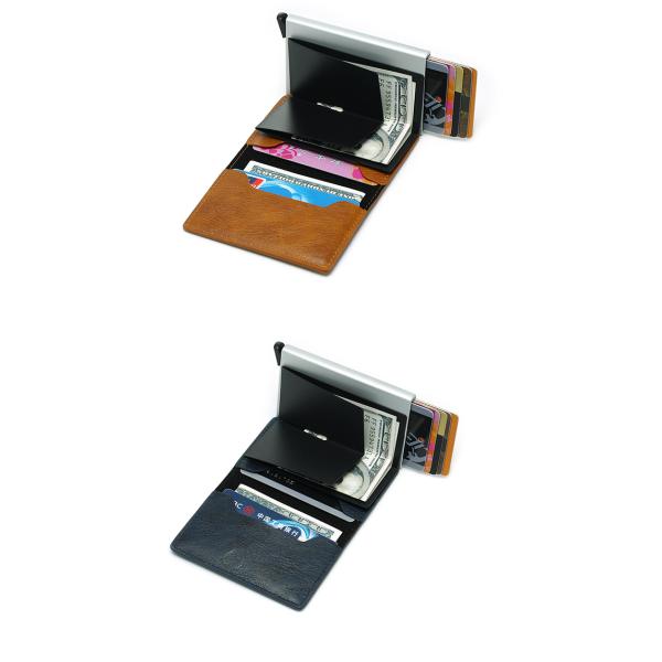 Customized Color Pop Up PU Leather Metal Wallet Blocking Automatic Aluminium Credit Card Holder Custom