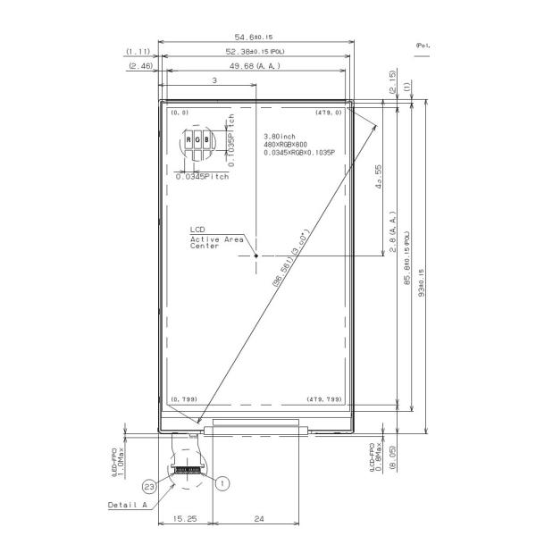 3,8 pixel do Pin 480x800 da exposição 40 da polegada NT35560 lcd TFT com RAM IC