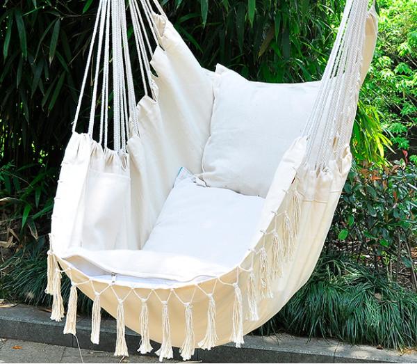 White Macrame Tassel Hanging Hammock Chair For Bedroom Swinging Chair Indoor Bedroom