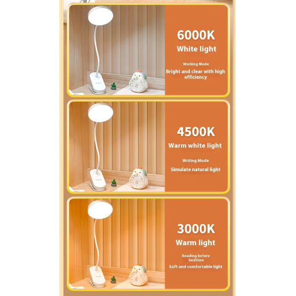 Wholesale Kids Modern LED Table Lamp Neck Clip-On Touch Control USB Rechargeable White Night Light for Students' Study