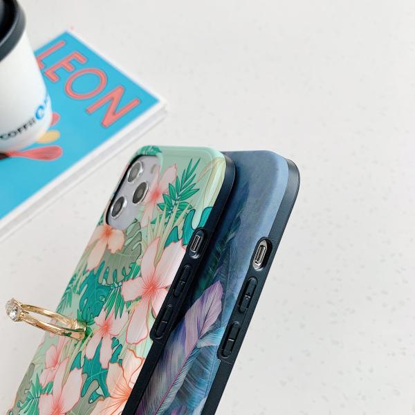 Anti Drop Finger Grip Phone Case IMD TPU Floral Pattern Ring Holder for Iphone 12