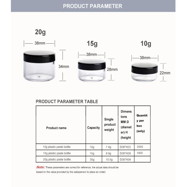 PP Lid Mini Face Cream Jar Plastic Cosmetic Jars 10g 15g 20g