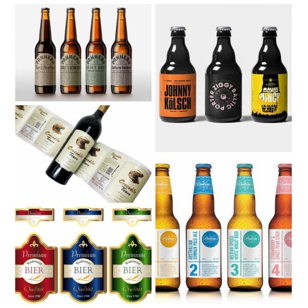 Papel adhesivo de pegatinas para bebidas de alta resistencia a la humedad, resistente a la humedad, impreso, papel de etiqueta de cerveza