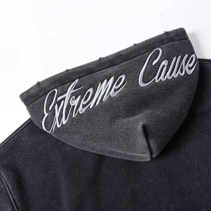 Unisex Zip Hoodie ODM for Vintage Winter Oversized 3D Embroidered Letter Pattern Fleece Breathable Windproof