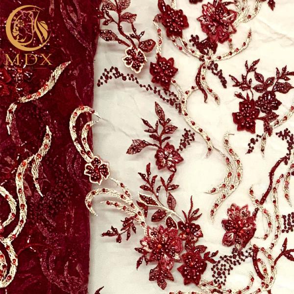 Стиль ткани шнурка вышивки Applique 3D вина красный африканский для домашней ткани