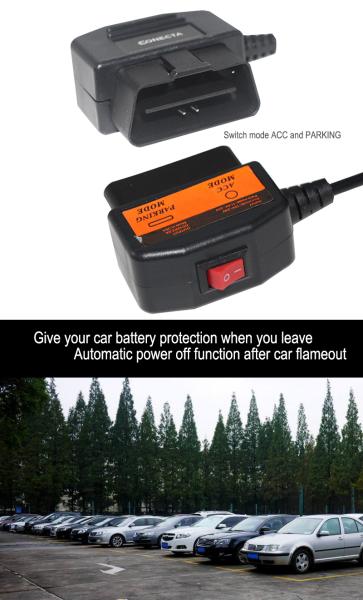 OBD2 to DC 5.5x2.1mm Power Cable for Dash Cam- ACC/Parking Mode Hardwire Adapter with Smart Voltage Cut-Off for 12V Car DVR