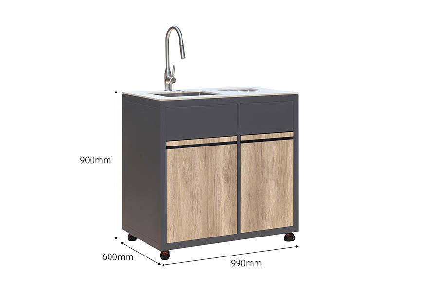 Modern Modular Aluminum Outdoor Kitchen Sink Cabinet With Rock Countertop & Pull Out Trash Bin