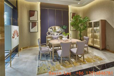 Light luxury dining room table and chairs set with Buffet cabinets in maple wood for Villa house interior design fixture