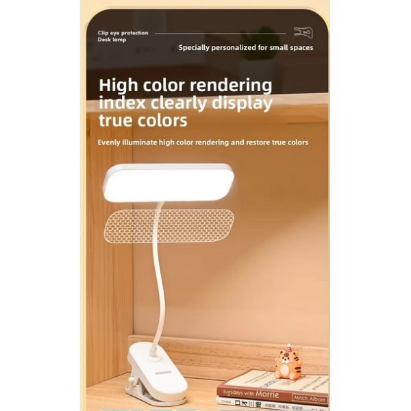 Modern LED Reading Desk Lamp with Three-Color Temperature Adjustment Square Plastic Shade Charging Function