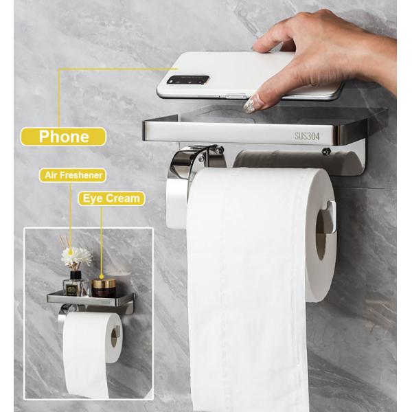 Adhesive Stainless Steel Toilet Paper Dispenser With Shelf Polished Chrome Color