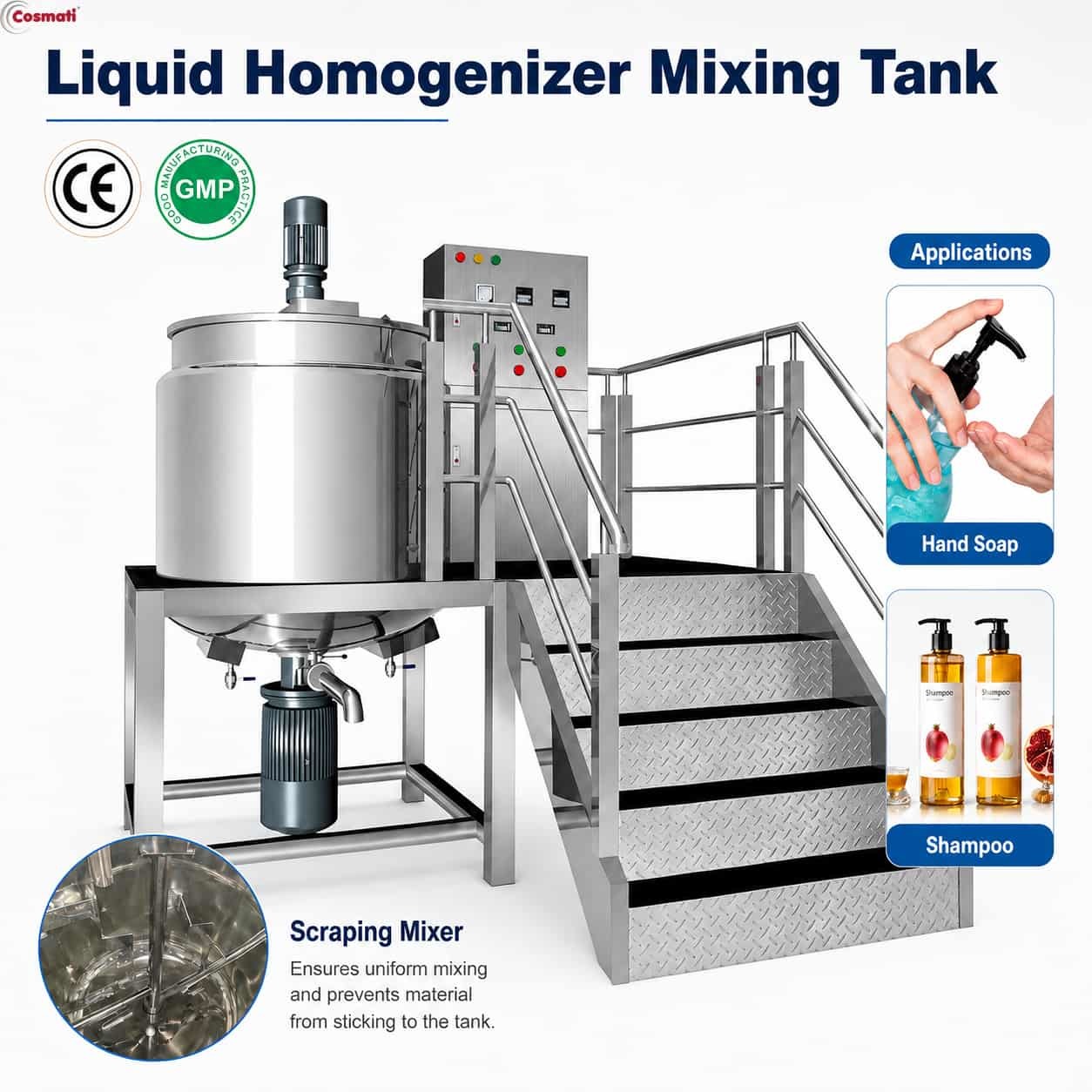 500L Heated Liquid Soap Detergent Mixing Tank Hand Soap High Shear Homogenizer
