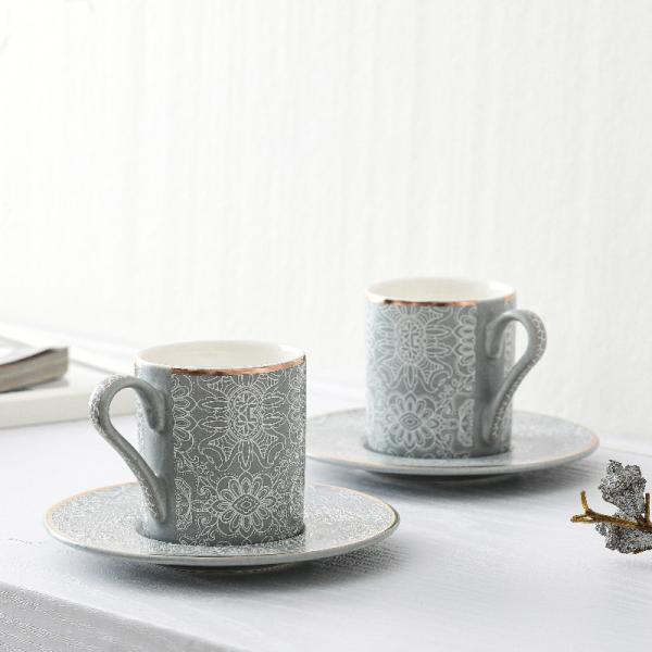 Ceramic Embossed Espresso Turkish Fashion Coffee Cups With Golden Line