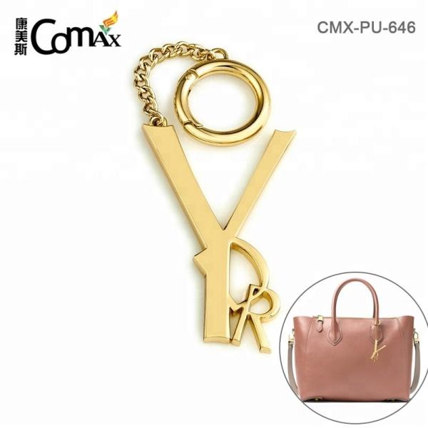 High End Custom Zinc Alloy Gold Hanging Metal Letters Logo Tag for Handbag
