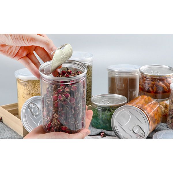 Multi Sizing 180ml To 2500ml Plastic Pop Top Cans For Food With Easy Open Lids Pet Jar, Ring Pull Top Can