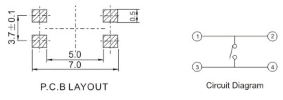 Низкопрофильный 5x5mm переключателя поверхностного держателя SMT тактильный продолжительность жизни 50 000 циклов
