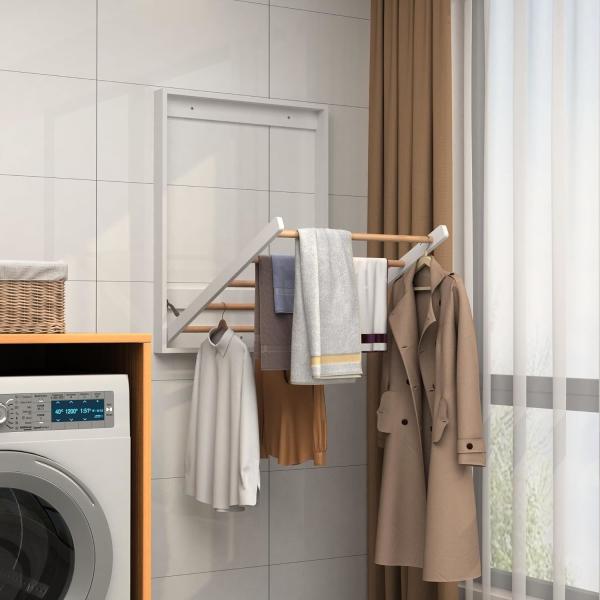 Multifunctional Foldable Wooden Clothing Dryer Racks Wall Mounted Clothes Drying Rack